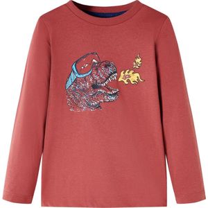 vidaXL - Kindershirt - met - lange - mouwen - 116 - roodbruin