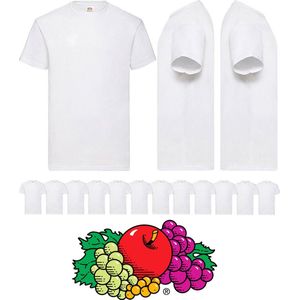 12 Stuks Fruit of the Loom T-shirts Heren Ronde Hals - Maat S (Wit) Inclusief 2 TLRGolf Wasknijpers