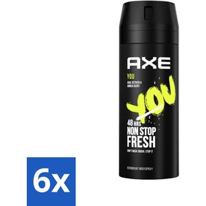 6 x Axe Deodorant Bodyspray You 150 ml - Deodorant - Deodorant Spray - Axe - 48 Uur Bescherming - Geurbestrijding