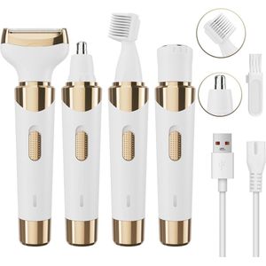 Elektrisch scheerapparaat - 4 in 1 - Vrouwen - Oplaadbaar pijnloos lichaamsscheerapparaat - Gezichtsepilator - Trimmen & Scheren - Voor benen, lichaam, gezicht, oksels - Goudwit