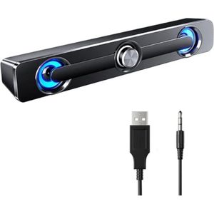 QPFO® Soundbar voor PC – Gaming Luidspreker met LED Verlichting – USB en AUX – Compacte Computer Speaker voor PC Laptop en Monitor – Zwart