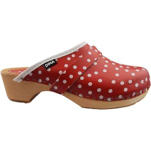 DINA dames klompen zweedse muilen rood met witte stip maat 39