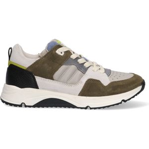 Braqeez 424265-469 Jongens Lage Sneakers - Groen/Grijs/Wit/Blauw - Suède - Veters