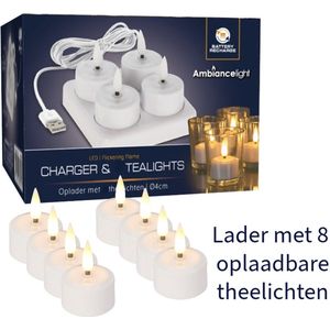Oplaadbare LED Waxinelichtjes - Inclusief Lader - 8 Waxinelichtjes LED -Theelicht LED - Flame effect