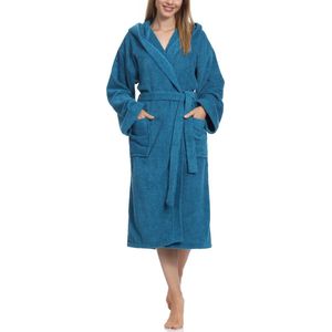 Ladeheid Dames Badjas met Capuchon - 100% Katoen - Wasmachine bestendig - Badstof – Jeans – S – LA-LA40-102-DG