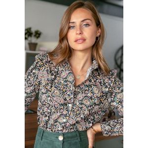 Beeldige blouse met lange mouwen - zwart - prachtig patroon - maat M/38