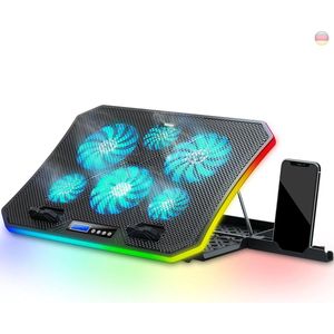 TopMate C12 PC Ventilator RGB Gaming Kantoor en Lap Hulp Koeler voor Computer 156 - 173 inch met 6 ventilatoren + telefoonhouder - Blauw LED-licht