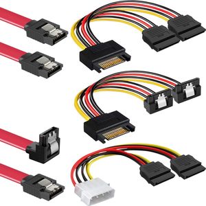 DATA-stroomsplitter SATA-kabel voor HDD en SSD - Molex 4-pins naar 2x SATA 15-pins - SATA Y-splitter - 5-delige kabelset