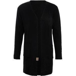 Knit Factory Ella Lang Gebreid Vest - Gebreide dames cardigan - Lang vest tot over de knie - Zwart damesvest gemaakt uit 30% wol en 70% acryl - Zwart - 36/38