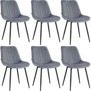 Lina® Alfa Eetkamerstoelen - Grijs - Set van 6 - Velvet