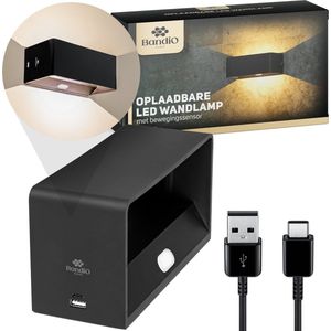 BandiO Dubai - Oplaadbare wandlamp op batterijen draadloos - 3000K tot 6500K licht - met afstandsbediening - met bewegingssensor - 4400mah - met accu indicator - trapverlichting