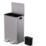 Klarstein - EcoVista - Prullenbak - Roestvrij Staal - 60L Afvalemmer met 2 Vakken en 3L Compostbak