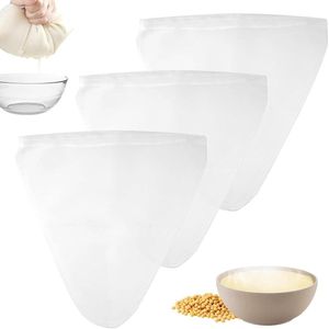 Wasbare Notenmelkzakken 3 stuks - 30 x 30 cm - Biologisch afbreekbaar met trekkoord - Passeerdoek voor herbruikbaar gebruik - Amandelmelkzeefje voor kaas, yoghurt en vruchtensap
