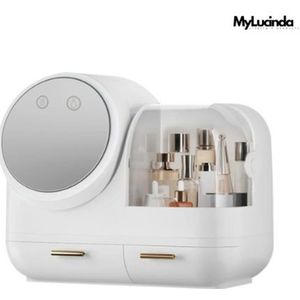 Mylucinda® - Luxe Make-up Organizer met Verlichting - Opbergdoos voor Cosmetica en Sieraden - Inclusief HD Spiegel en Ingebouwde Ventilator - Wit
