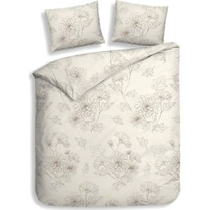 Heckettlane Dekbedovertrek Gigi - Bedlinnen met Bloemen print - 240x220 - Off-White - Dekbedhoes van 100% Katoen-Flanel