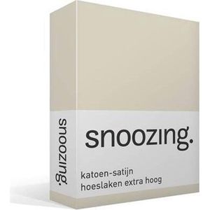 Snoozing - Katoen-satijn - Hoeslaken - Lits-jumeaux - Extra Hoog - 200x220 cm - Ivoor