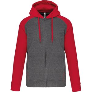 Tweekleurige hoodie met rits en capuchon 'Proact' Grey Heather/Red - XS
