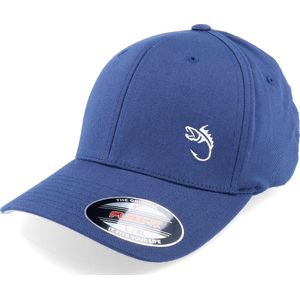 Hatstore- White Fish Hook Logo Navy Flexfit - Skillfish Cap
