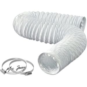 Mrs. Jones Flexibele Ontluchter PVC Afvoerslang Diameter Ø 80mm Lengte 25m voor Airconditioning Wasdroger Afzuigkap - Wit met Roestvrijstalen Klemmen .