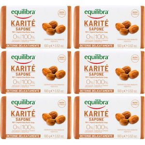 Equilibra Karite Antibacteriële Handzeep - 6 x 100g - Zeep met Shea Butter - Zeep Zonder SLES - Parabenen vrij - Geen Kleurstoffen
