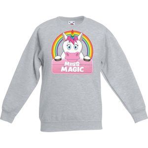 Miss Magic de eenhoorn sweater grijs voor meisjes - eenhoorns trui - kinderkleding / kleding 110/116