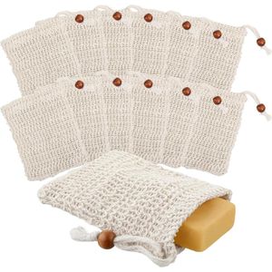 Allecto Plus - Herbruikbare Sisalzeepzakjes - Set van 12 stuks - Herbruikbaar en Wasbaar - Natuurlijk Sisal - Peeling - Reizen - Gezichts- en Badreiniging
