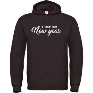 Kerst hoodie zwart L - A fuckin' good new year - zilver glitter - soBAD. | Hoodie unisex | Hoodie man | Hoodie vrouw | Kerst | Oud&nieuw | Nieuwjaar | Glitter