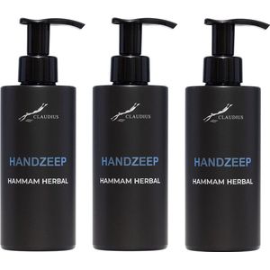 Handzeep Hammam Herbal 300 ml - met pomp - zwarte fles - set van 3 stuks - Voordeelverpakking