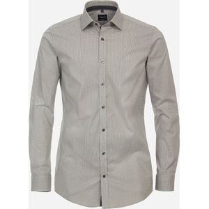 VENTI body fit overhemd - popeline - geel dessin - Strijkvriendelijk - Boordmaat: 37