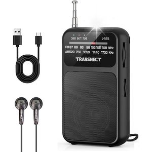 Transnect® - Draagbare Noodradio - Zwart - AM/FM - Oplaadbaar & Op Batterijen - Koptelefoonaansluiting - Draagbare Radio - Wereldradio - Noodpakket Must Have - Zakradio - Voor Rampen - Kleine - Transistor Radio - Telescopische Antenne