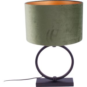 Tafellamp ring met velours kap Davon | 1 lichts | goud / zwart / groen | metaal / stof | Ø 25 cm | 54 cm hoog | modern / sfeervol design