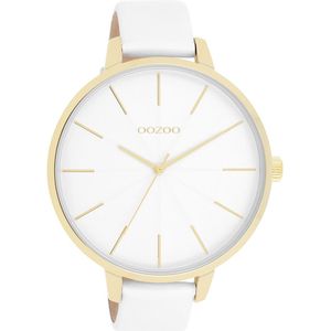 Goudkleurige OOZOO horloge met witte leren band - C11346