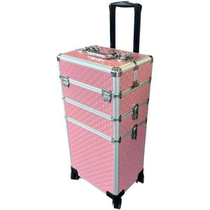 Podostar - Visagie koffer - Make-up Koffer – Professionele Beautycase op Wieltjes – Roze - Cosmetica koffer – Afneembare Delen – Trolley – Extra Veel Opbergruimte