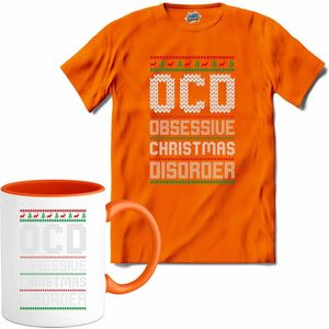 obsessive christmas disorder - T-Shirt met mok - Meisjes - Oranje - Maat 12 jaar