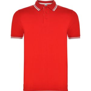 Heren polo'Montreal' met 2 steepjes in kraag en mouwen merk Roly maat S Rood/Wit