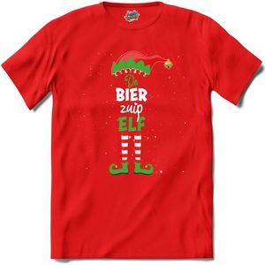 Foute kersttrui - Bier zuip kerstelf - T-Shirt - Heren - Rood - Maat 4XL