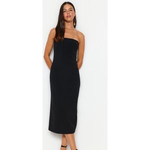 Trendyol Vrouwen Standaard mouw Strapless Verschuiving Zwarte rechte midi geweven strapless geweven jurk TWOSS22EL00795