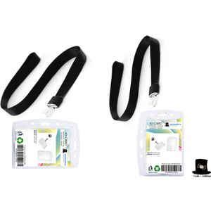 Bob Online ™ - 2 Setjes – 2 x Horizontale/Verticale ID-Badgehouders Acryl + 2 x- Zwart – Lanyards – Key Koord – ID Lanyard - Visitekaarthouder – ID- Kaarthouder – 2 x Horizontal/Vertical ID Badge Holder + 2 x Black Lanyards Polyester