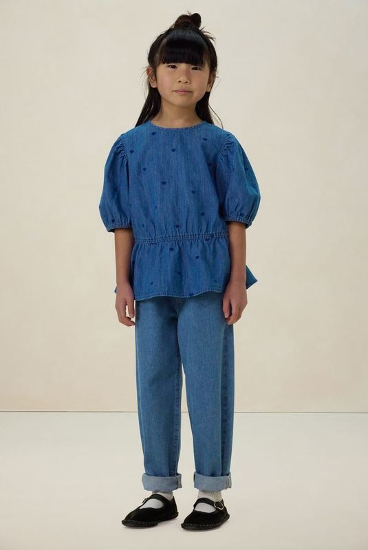 Sissy-Boy - Denim Top - Blauw - Met Hartjesborduurwerk