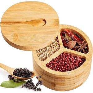 Opbergdoos voor specerijen - Voedsel opslag container met magnetische swivel deksel en lepel voor keuken condiment (3-kamer) Washing Machine