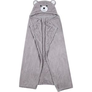 PLAID CAPE - 100X75 CM - GRIJS - DIERENMOTIEF - POLYESTER - KINDEREN - LEO