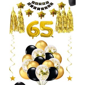 65 jaar verjaardag feest pakket Versiering Ballonnen voor feest 65 jaar. Ballonnen slingers sterren opblaasbare cijfers 65