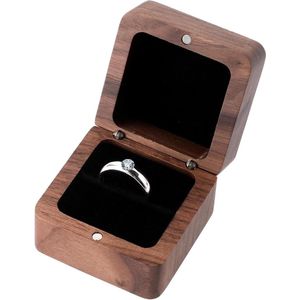 Personalized Mini Wooden Ring Box for Engagement and Wedding - Solid Wood Flip Jewelry Storage Box for Proposal Presentation and Daily Use.