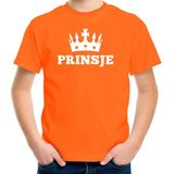 Oranje Prinsje met kroon t-shirt jongens - Oranje Koningsdag kleding 134/140