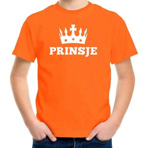 Oranje Prinsje met kroon t-shirt jongens - Oranje Koningsdag kleding 134/140