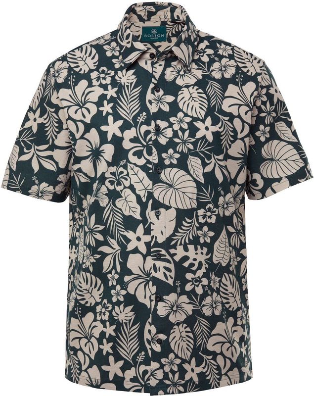Boston Park - Heren - Boston Park piqué-overhemd korte mouw all-over bloemprint - Jungle groen - Maat 3XL