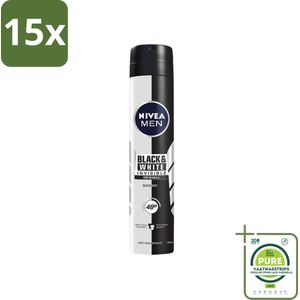 15 x Nivea - Men - Deodorant - Spray - Black & White Invisible Original - 150 ml - Grootverpakking - NIVEA MEN Deodorant - Anti-transpirant - 48 Uur Bescherming - Anti-vlekken - Witte Strepen