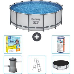 Bestway Rond Steel Pro MAX Zwembad - 427 x 122 cm Grijs - Inclusief Pomp - Ladder - Afdekzeil Onderhoudspakket - Filter