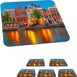 Onderzetters voor glazen - Amsterdam - Grachten - Architectuur - 10x10 cm - Glasonderzetters - 6 stuks
