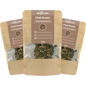 Chai Green - 100% Biologisch - 500gr - Perfect als Losse Kruidenthee of Chai Latte - Chai Mix met Groene Thee Sencha, Kaneel, Kardemom, Anijs en Gember
